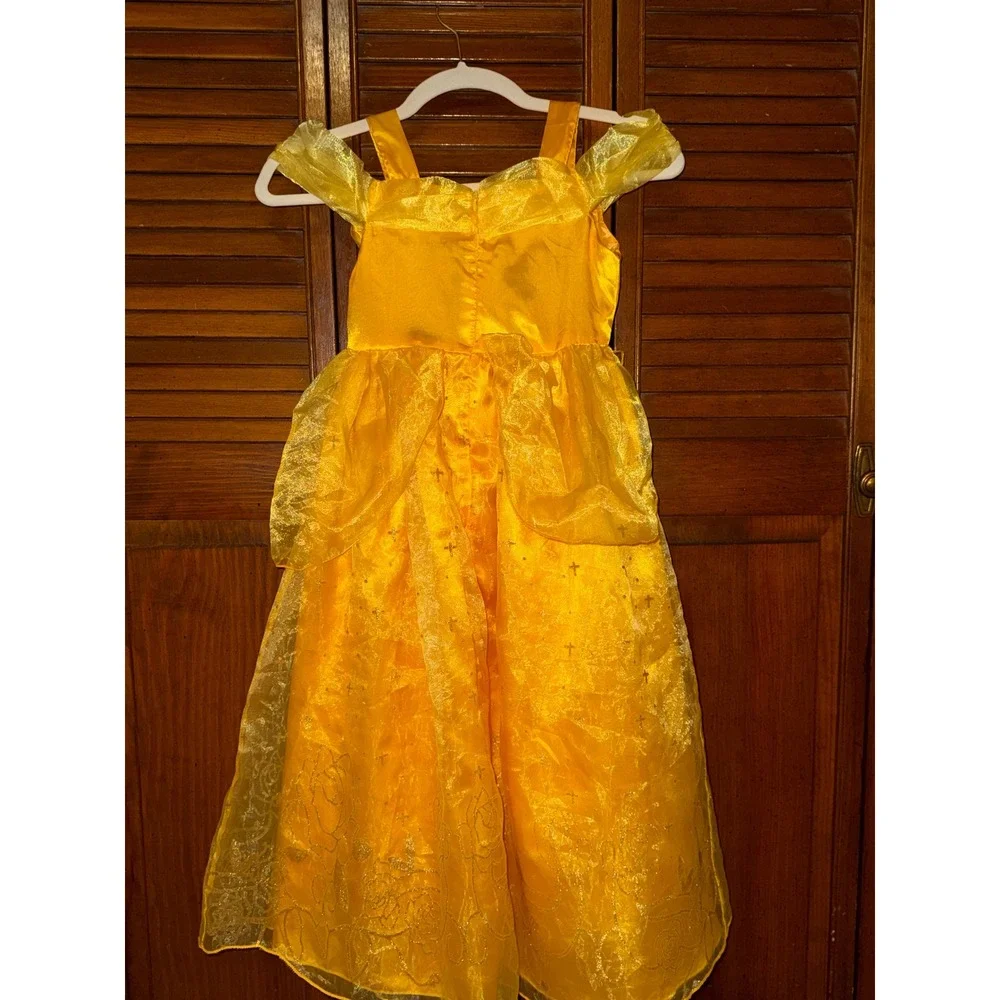 Yellow Belle Princess Costume Dress Kids Girls Gold Sequin Rose Detail Halloween